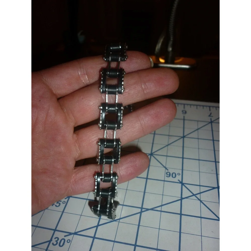 Mens Stainless Steel Black Rubber Motorcycle Chain Link Biker Bracelet 8.5in